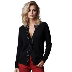 ColourWorks NEW Y2K Wool Zip Ruffle Sweater Jacket Edgy Goth Cardigan Top Moto L